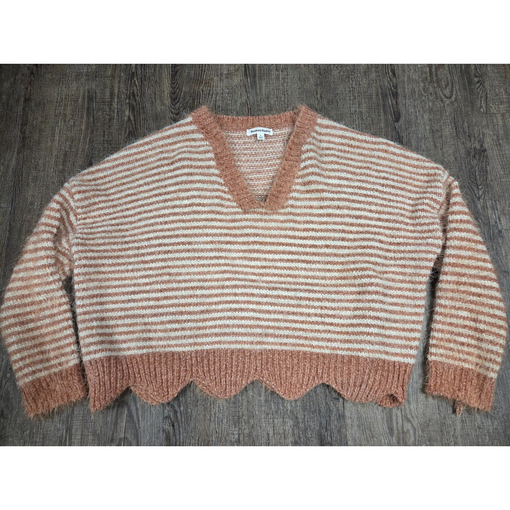 Newbury Kustom Striped V Neck Sweater Pullover Peach Ivory Size Large